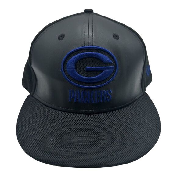 New Era 9Fifty Green Bay Packers Hat Cap Black Snapback Faux Leather NFL OSFM - Picture 2 of 9